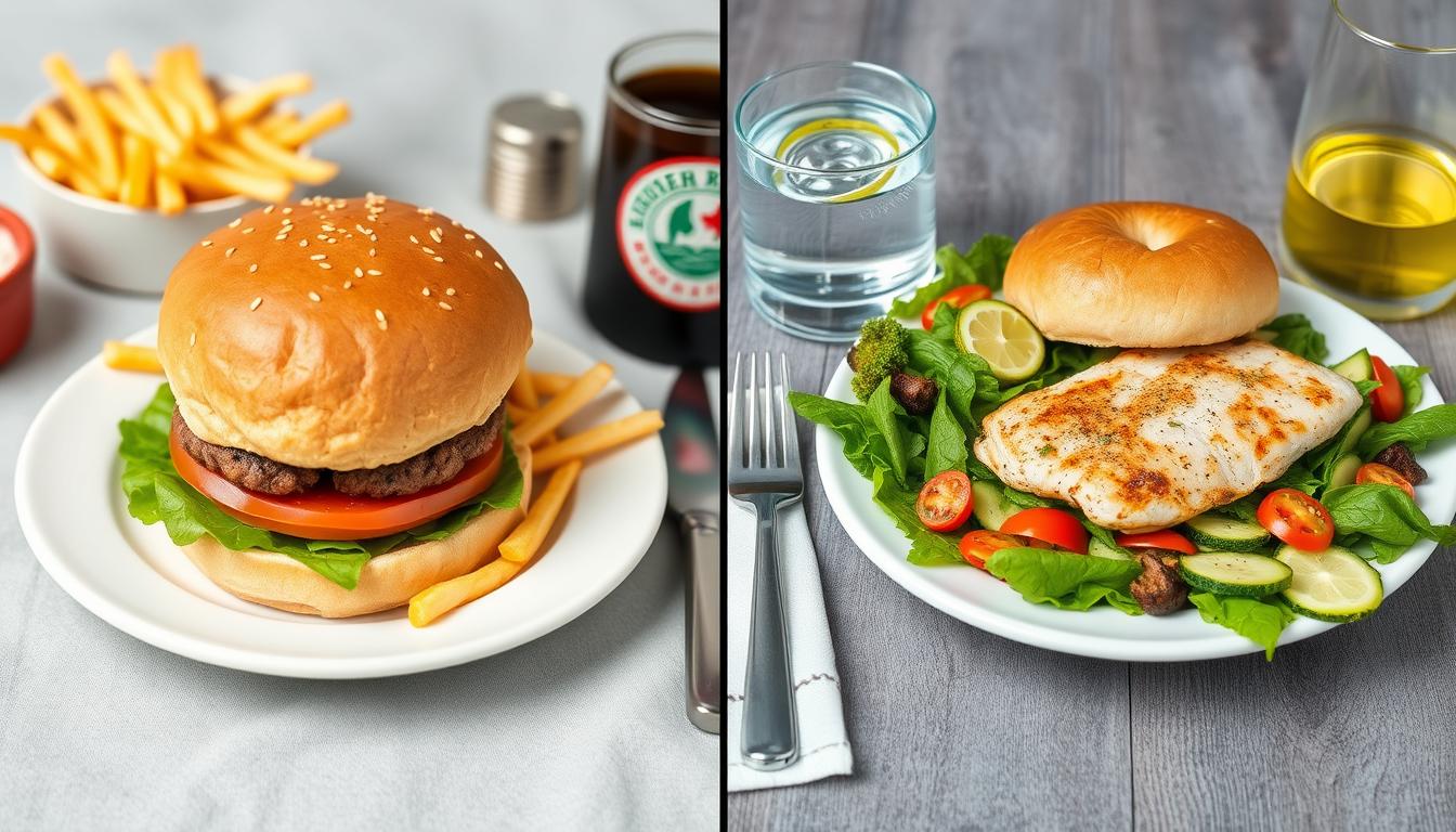 Before and after comparison of a standard American meal transformed into a Mediterranean version for diabetes management Before and after comparison of a standard American meal transformed into a Mediterranean version for diabetes management