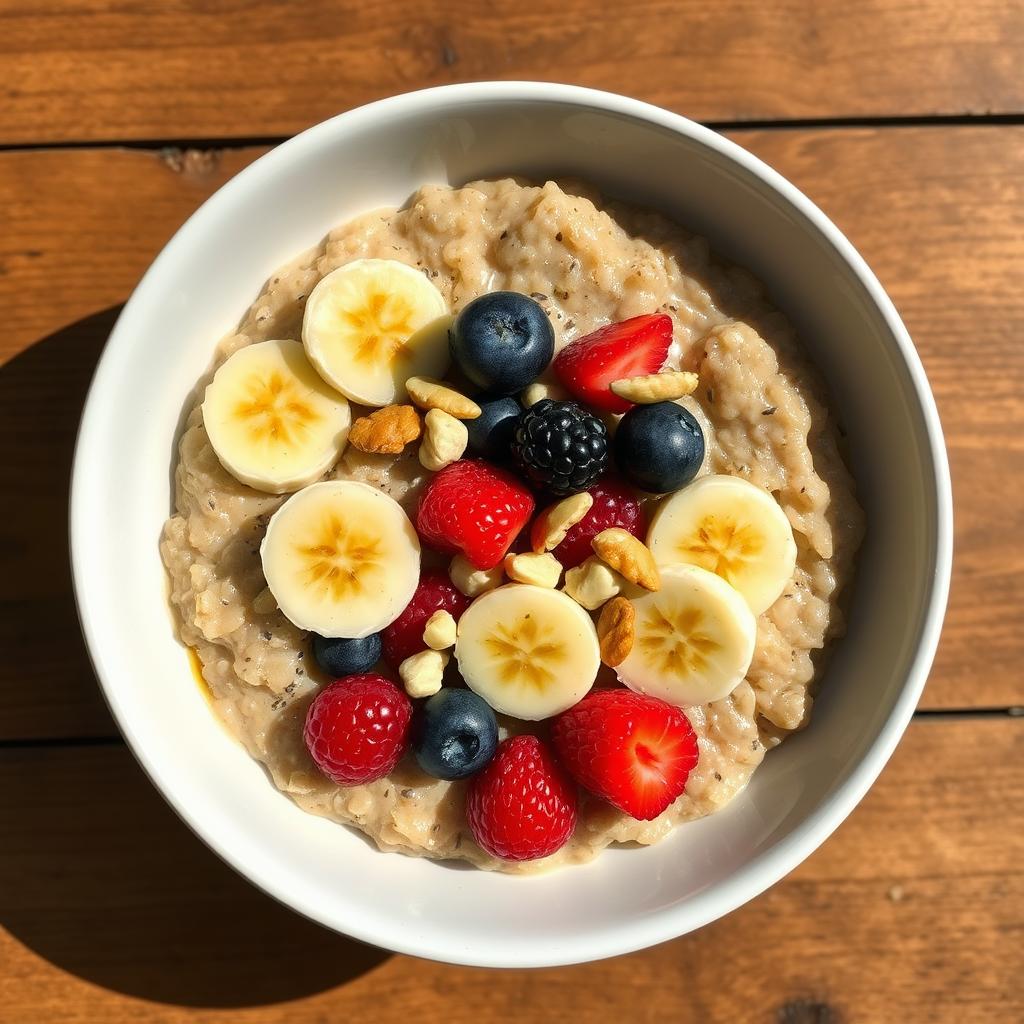 Breakfast bowl with oatmeal, berries, nuts and seeds Breakfast bowl with oatmeal, berries, nuts and seeds