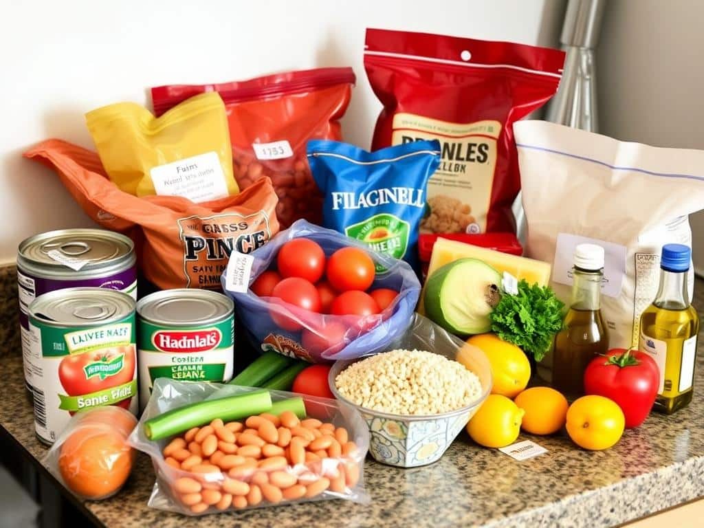 Budget-friendly Mediterranean diet groceries with price tags