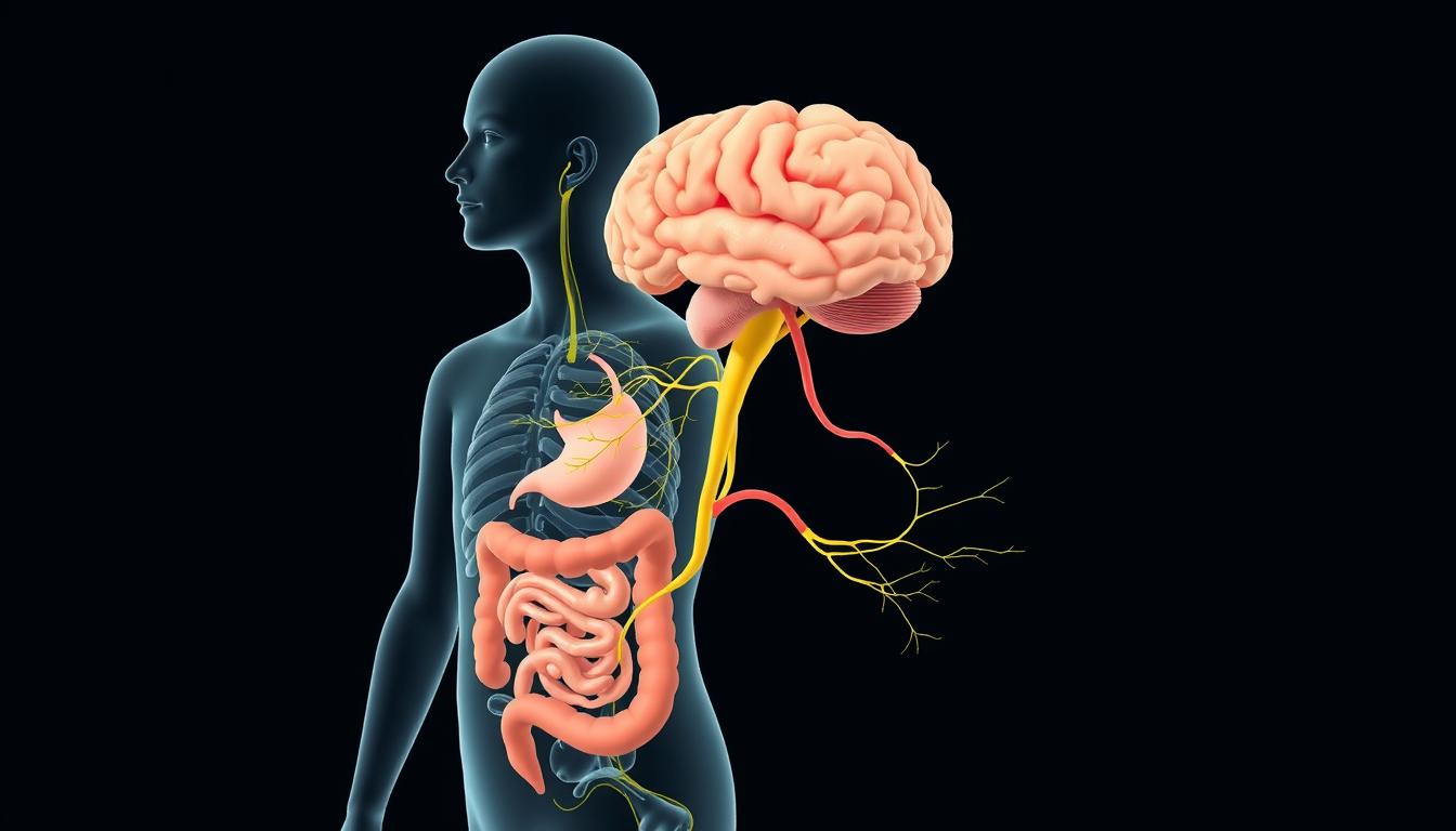 Illustration showing the connection between the brain and gut through the vagus nerve Illustration showing the connection between the brain and gut through the vagus nerve