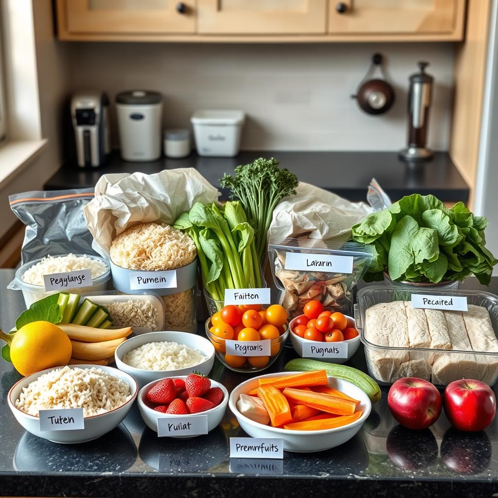 Low-FODMAP foods arranged on a kitchen counter Low-FODMAP foods arranged on a kitchen counter