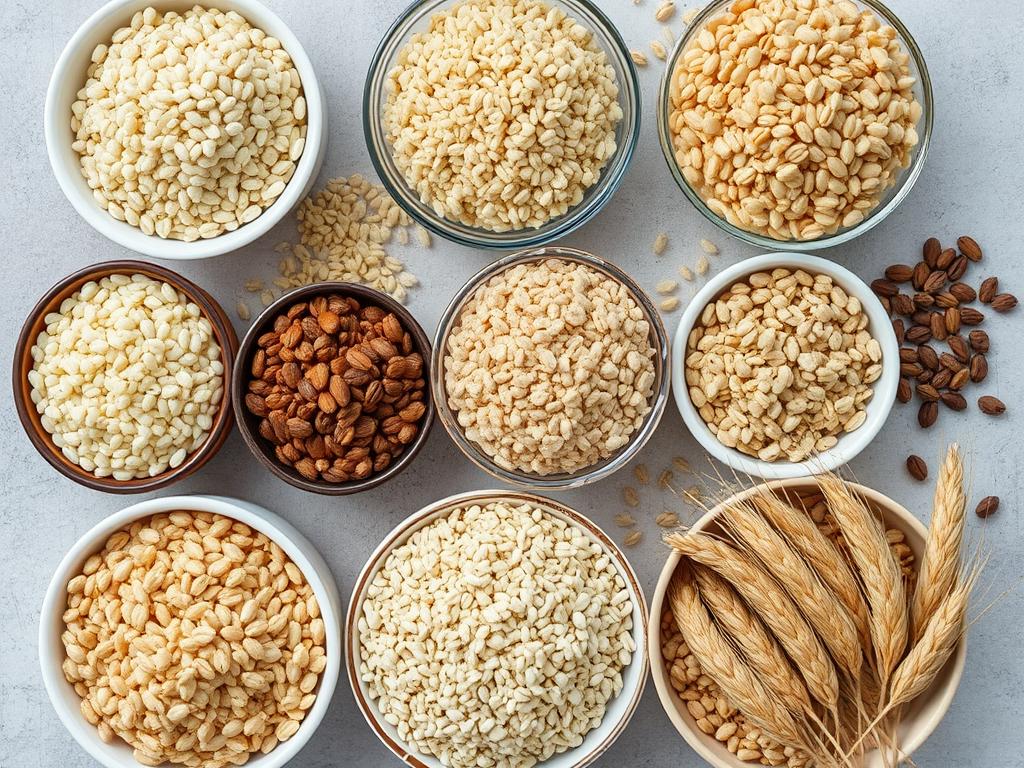 Assortment of whole grains high in magnesium including quinoa, brown rice, buckwheat, and whole wheat Assortment of whole grains high in magnesium including quinoa, brown rice, buckwheat, and whole wheat