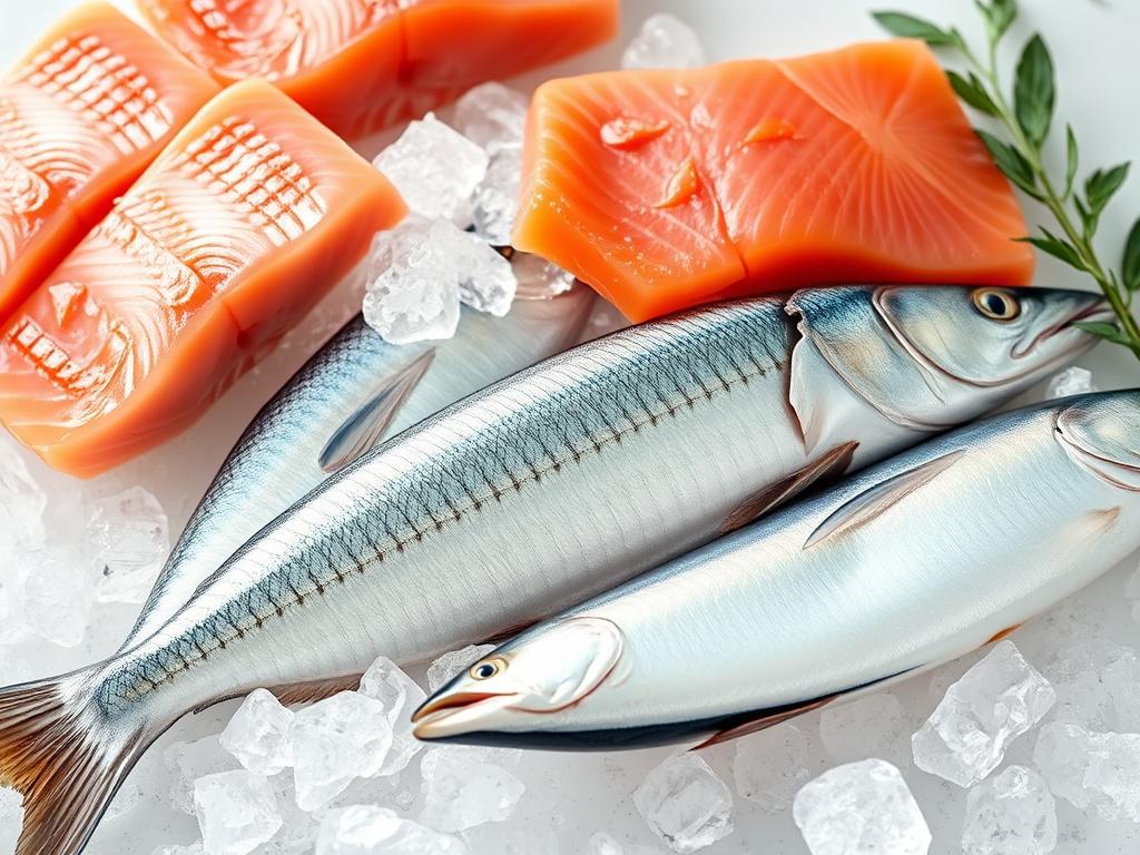 Fresh fish varieties high in magnesium including salmon, mackerel, and tuna fillets arranged on ice Fresh fish varieties high in magnesium including salmon, mackerel, and tuna fillets arranged on ice