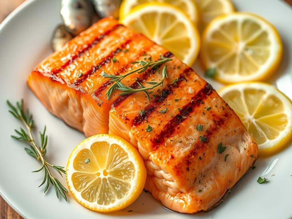 Grilled salmon and other fatty fish that reduce blood pressure through omega-3 fatty acids Grilled salmon and other fatty fish that reduce blood pressure through omega-3 fatty acids