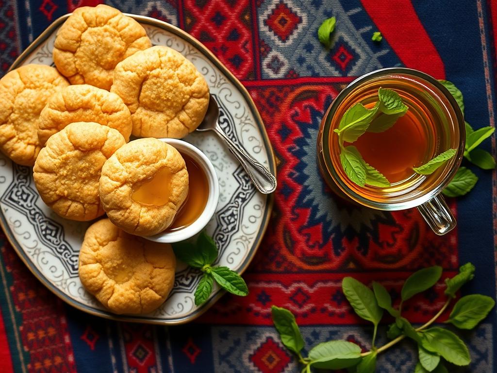Moroccan harcha semolina biscuits with honey and mint tea Moroccan harcha semolina biscuits with honey and mint tea