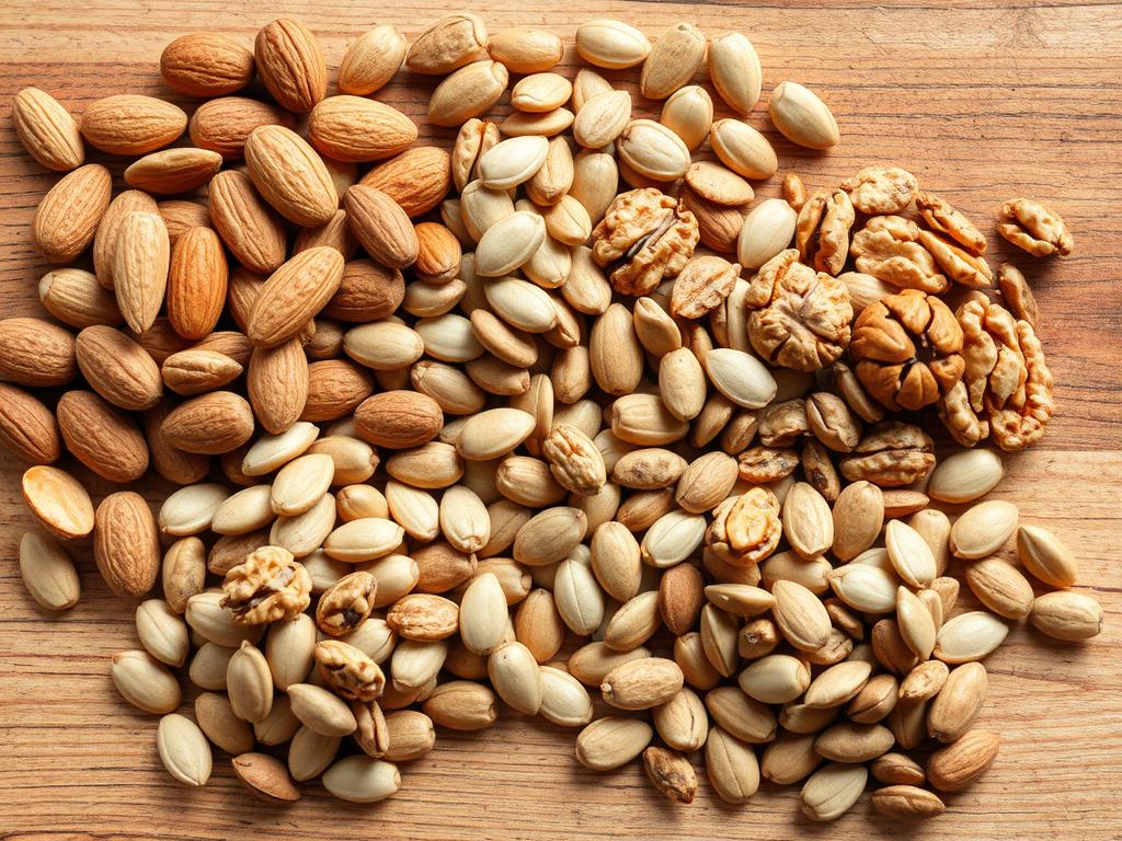 Assortment of nuts and seeds that boost immune system naturally including almonds and sunflower seeds Assortment of nuts and seeds that boost immune system naturally including almonds and sunflower seeds