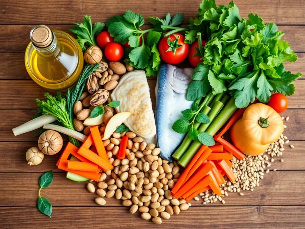Mediterranean diet foods arranged in heart shape Mediterranean diet foods arranged in heart shape