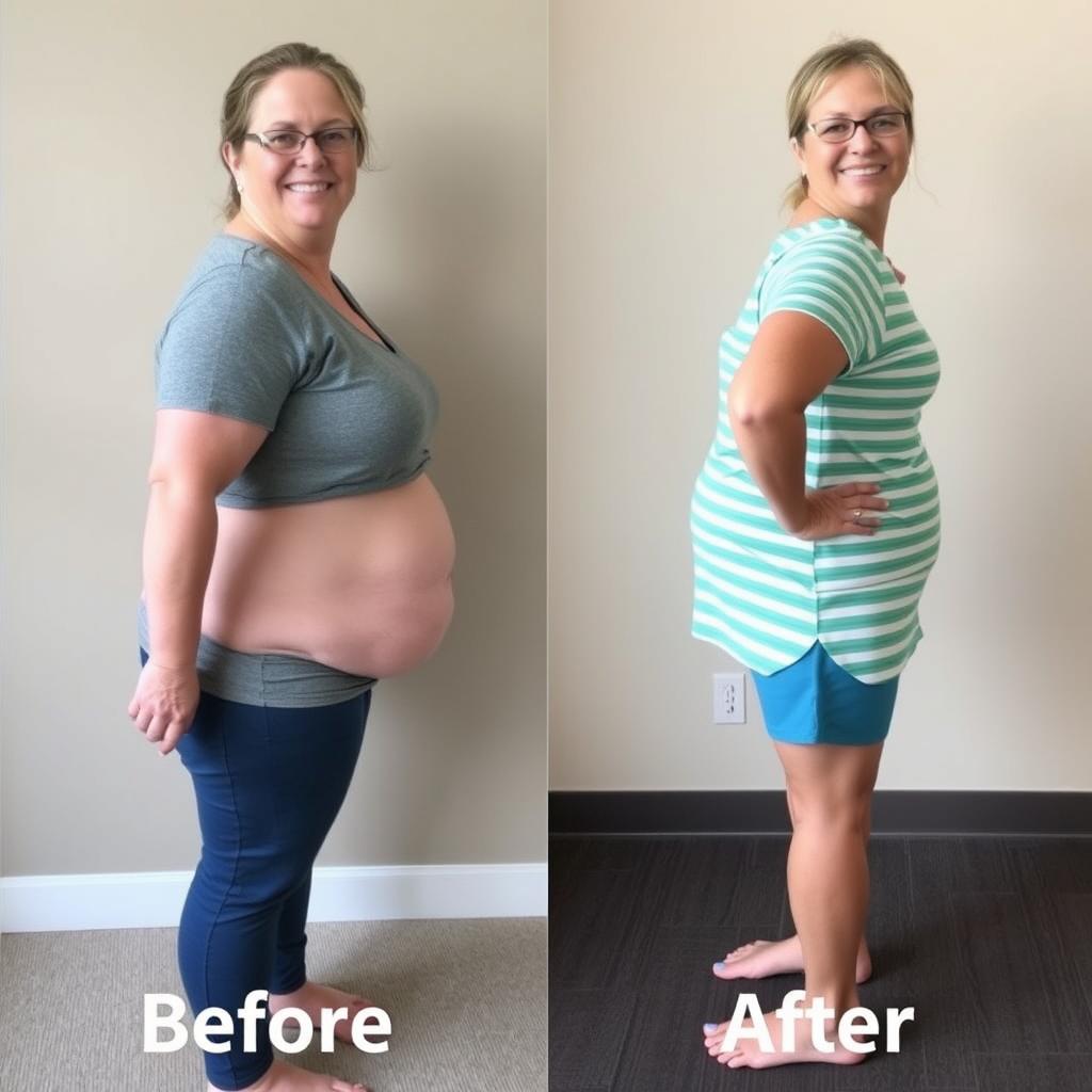 Before and after comparison showing weight loss results from Green Mediterranean diet