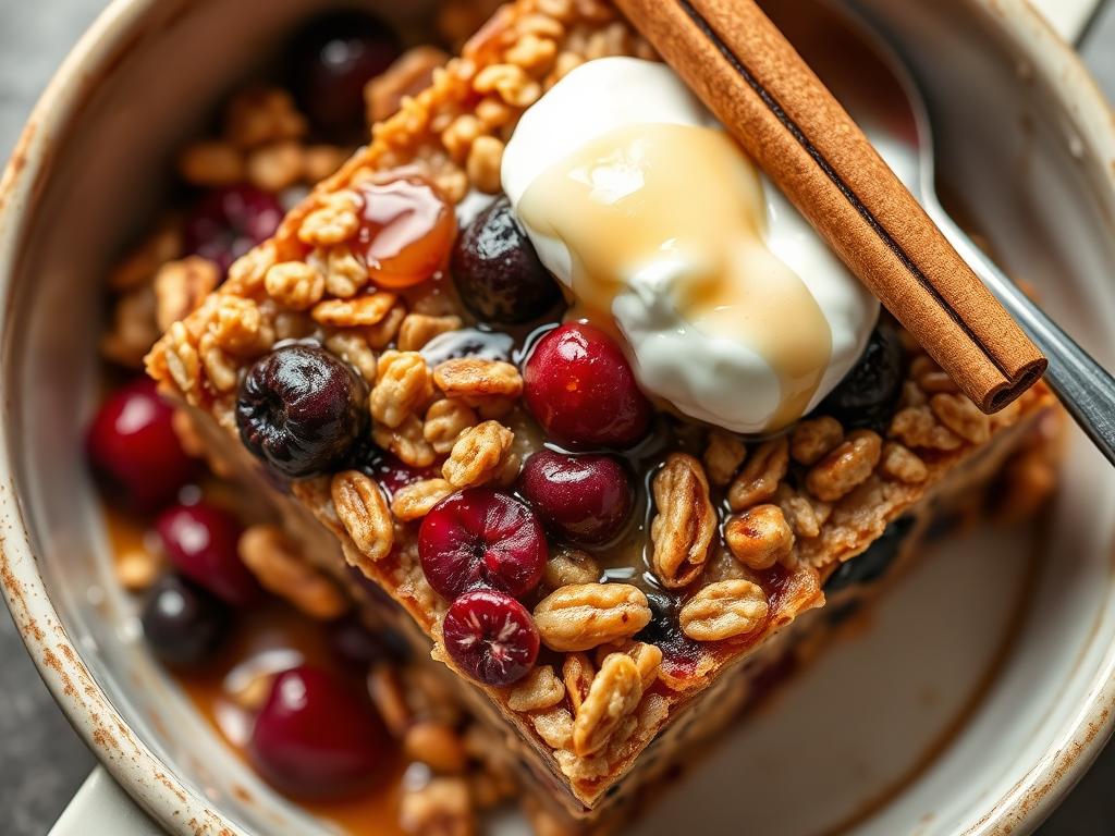Cinnamon-spiced Mediterranean baked oatmeal with nuts and berries Cinnamon-spiced Mediterranean baked oatmeal with nuts and berries