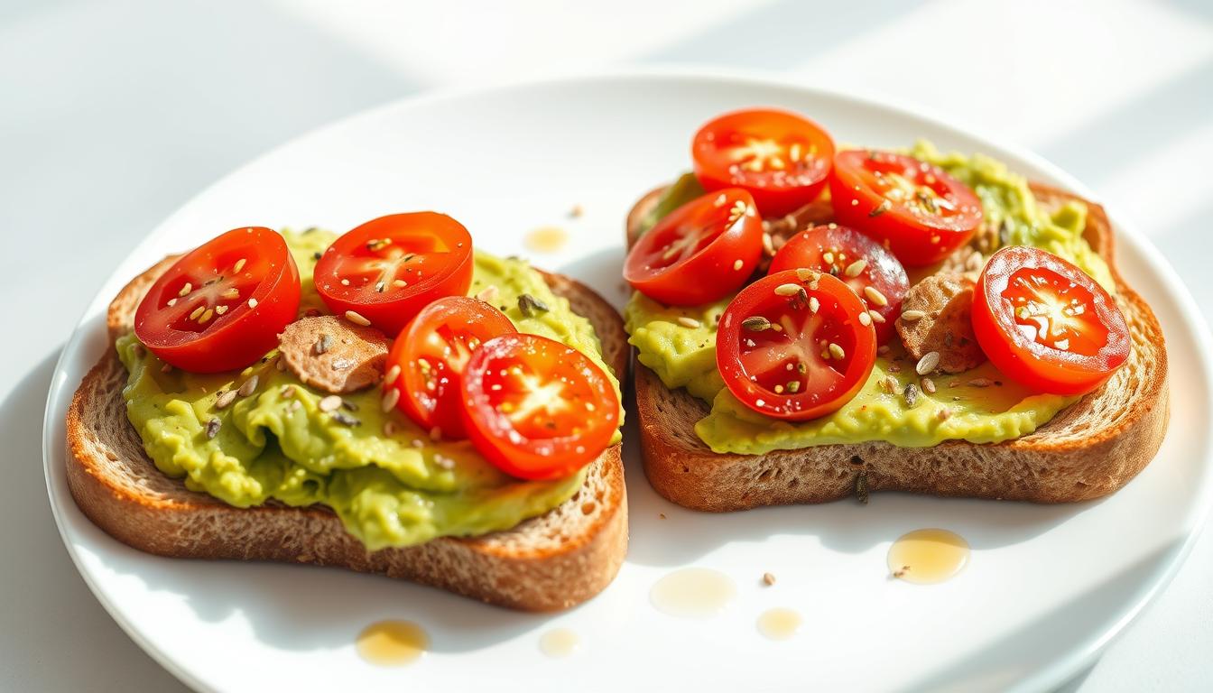 Whole grain toast with avocado and cherry tomatoes Whole grain toast with avocado and cherry tomatoes