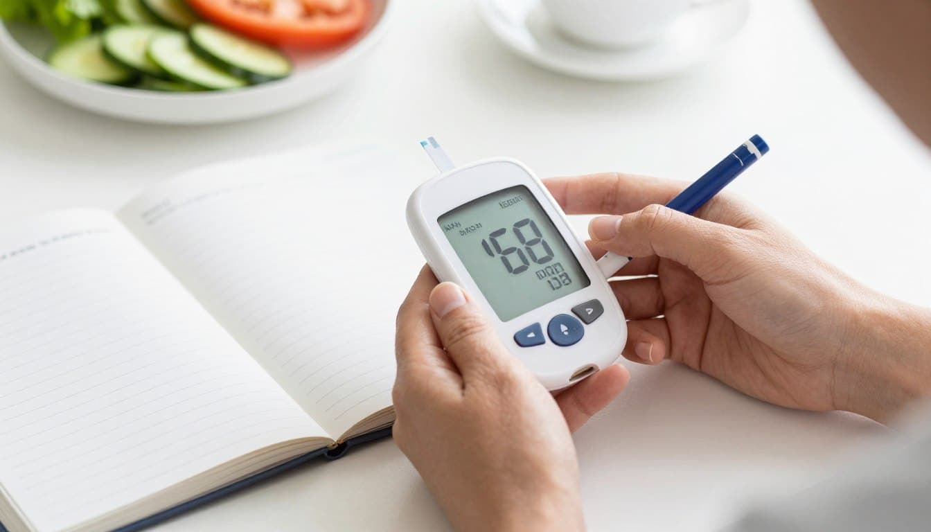 Person checking blood glucose levels and tracking health metrics