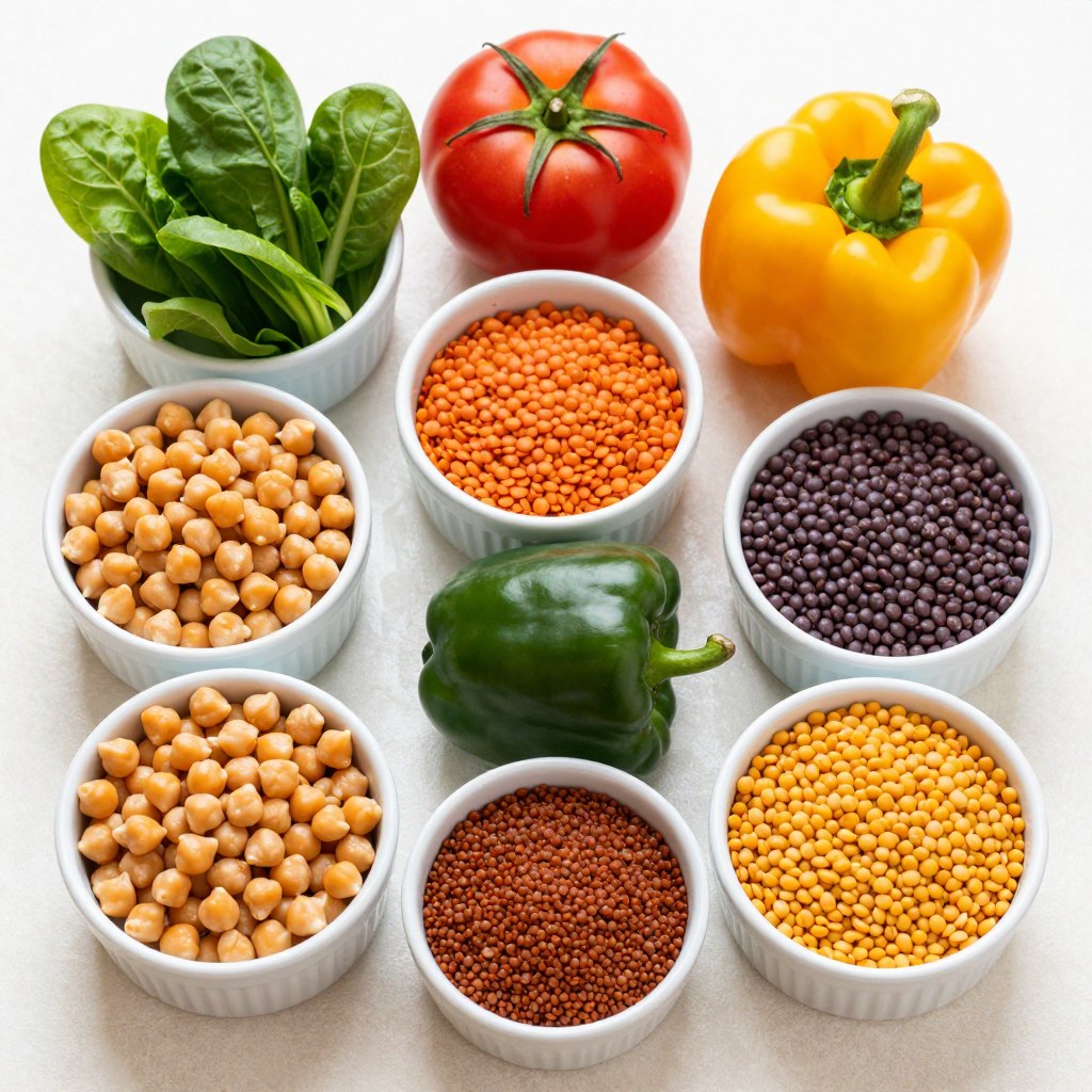 Colorful array of Mediterranean vegetables and legumes