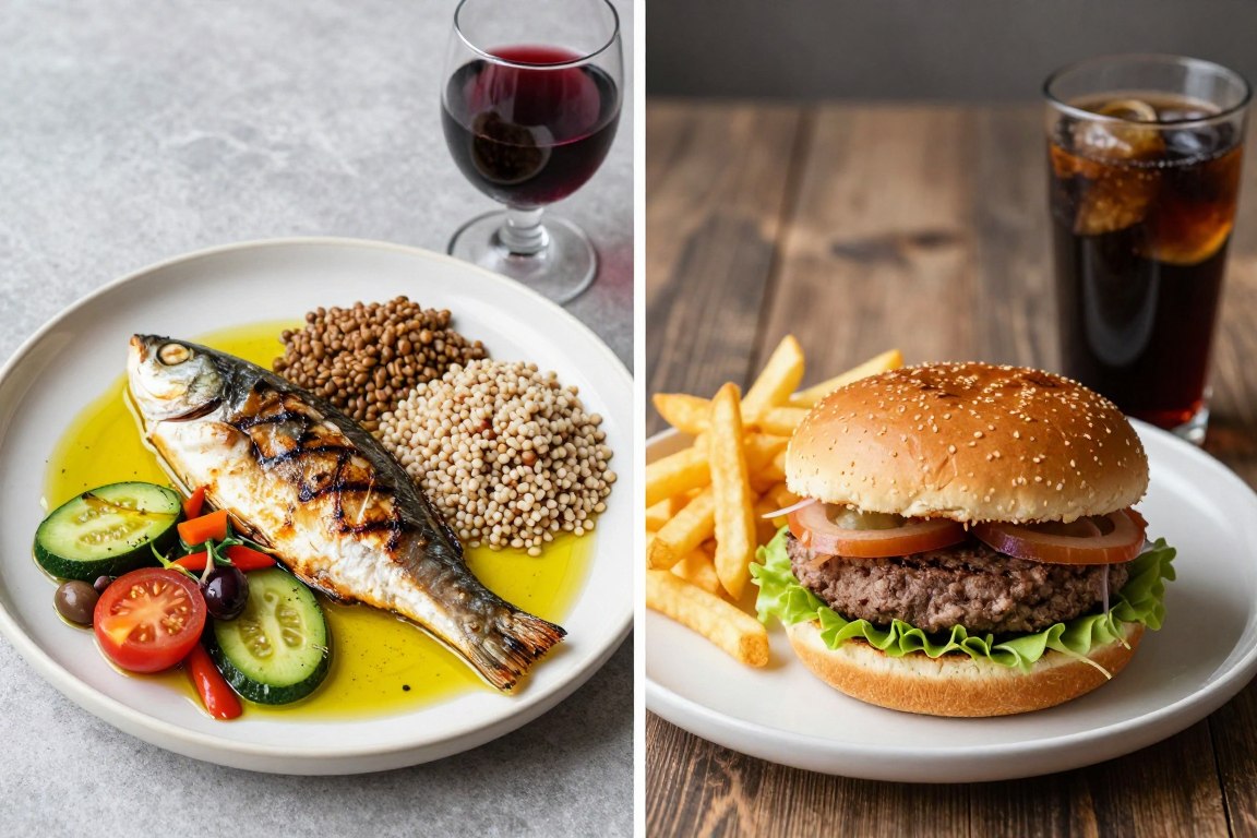 Comparison of a Mediterranean meal with balanced macronutrients versus a typical Western diet meal Comparison of a Mediterranean meal with balanced macronutrients versus a typical Western diet meal