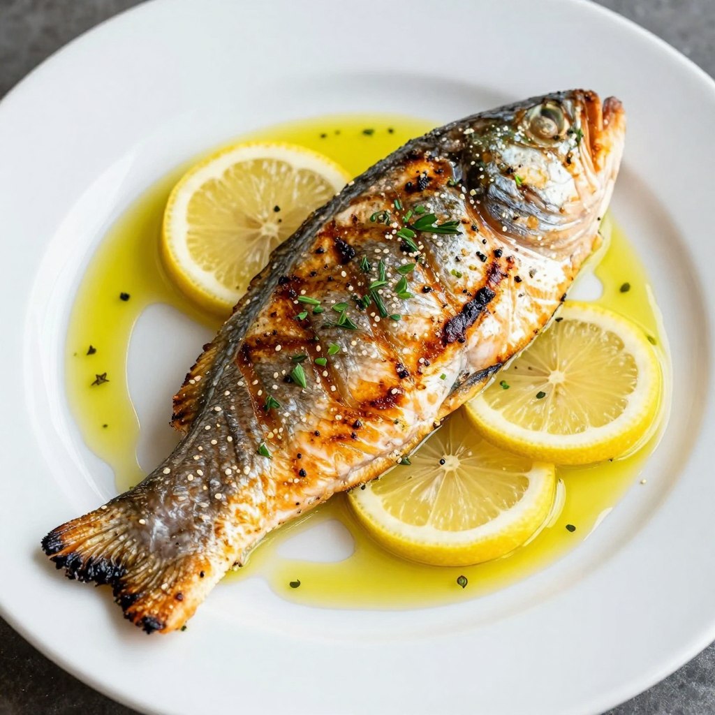 Grilled fish with Mediterranean herbs and lemon