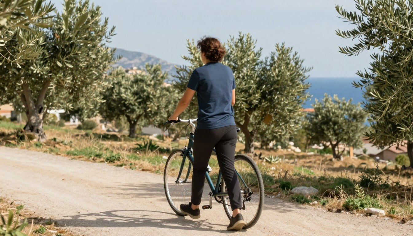 Person engaging in moderate physical activity outdoors in a Mediterranean setting Person engaging in moderate physical activity outdoors in a Mediterranean setting