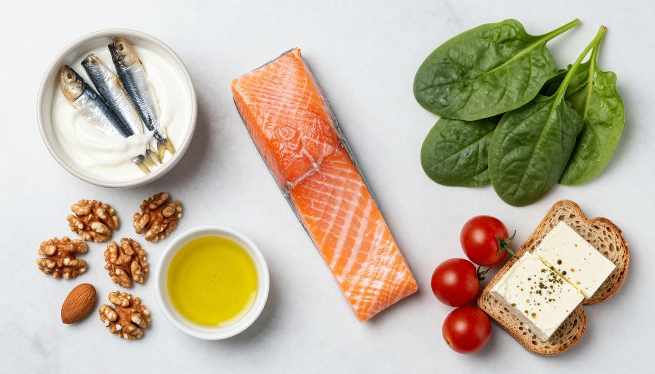 Colorful assortment of Mediterranean foods rich in nutrients that support thyroid hormone production Colorful assortment of Mediterranean foods rich in nutrients that support thyroid hormone production