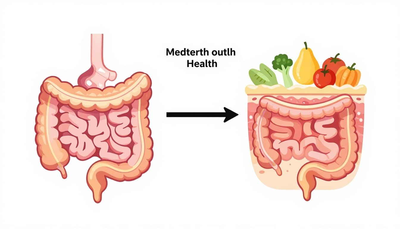Diagram illustration showing gut-skin connection with healthy foods Diagram illustration showing gut-skin connection with healthy foods