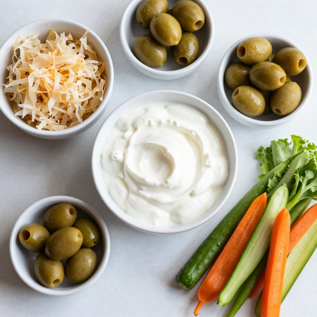 Probiotic-rich Mediterranean foods including yogurt and fermented vegetables Probiotic-rich Mediterranean foods including yogurt and fermented vegetables