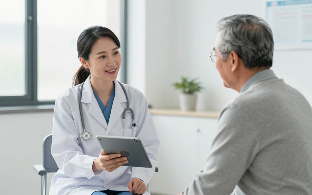 Senior patient consulting with healthcare provider about gout management