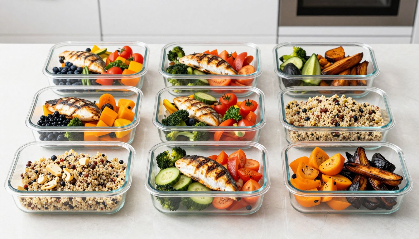 Week meal prep containers with Mediterranean IBS-friendly meals Week meal prep containers with Mediterranean IBS-friendly meals