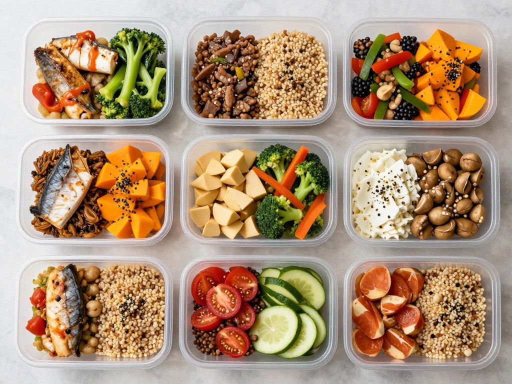 Week of Mediterranean meals laid out in meal prep containers Week of Mediterranean meals laid out in meal prep containers