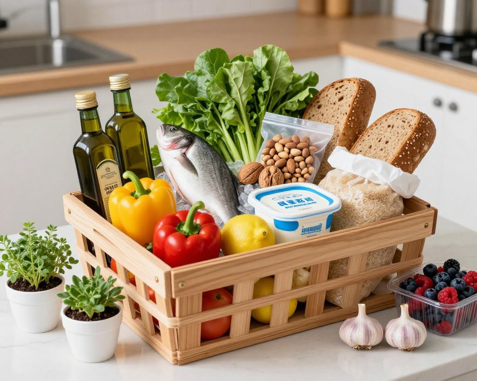 shopping basket filled with Mediterranean diet ingredients