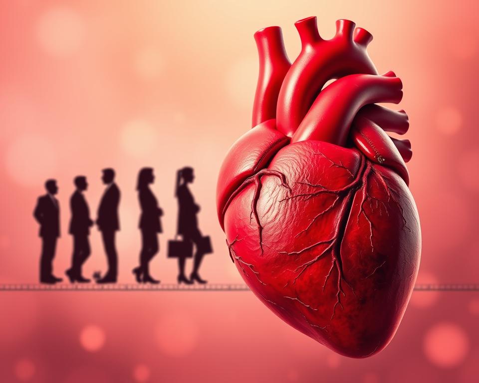 A visually striking illustration depicting the changes in heart and blood over various age groups, focusing on the gradual transformation of arteries and heart health with aging. In the foreground, a detailed anatomical heart rendered in rich red tones, showcasing healthy arteries transitioning to ones that appear narrower and less vibrant, symbolizing aging effects. In the middle ground, a timeline with silhouettes of human figures in professional attire at different life stages (20s, 40s, 60s, 80s), each representing variations in heart health. The background features a soft gradient with warm light, creating an inviting atmosphere, emphasizing the importance of heart wellness over time. Use a soft focus lens to highlight the foreground heart while gently blurring the figures, enhancing the overall depth and clarity of the image. A visually striking illustration depicting the changes in heart and blood over various age groups, focusing on the gradual transformation of arteries and heart health with aging. In the foreground, a detailed anatomical heart rendered in rich red tones, showcasing healthy arteries transitioning to ones that appear narrower and less vibrant, symbolizing aging effects. In the middle ground, a timeline with silhouettes of human figures in professional attire at different life stages (20s, 40s, 60s, 80s), each representing variations in heart health. The background features a soft gradient with warm light, creating an inviting atmosphere, emphasizing the importance of heart wellness over time. Use a soft focus lens to highlight the foreground heart while gently blurring the figures, enhancing the overall depth and clarity of the image.