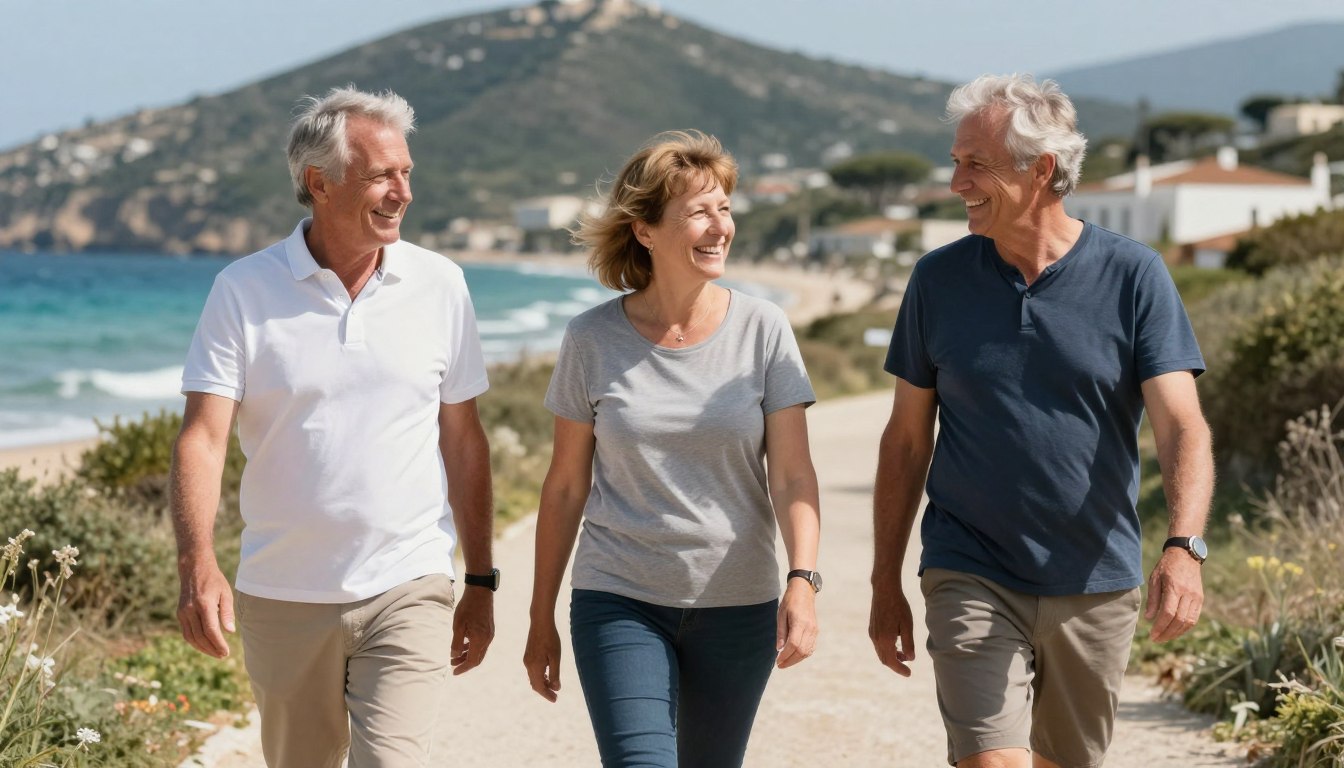 older adults walking together outdoors