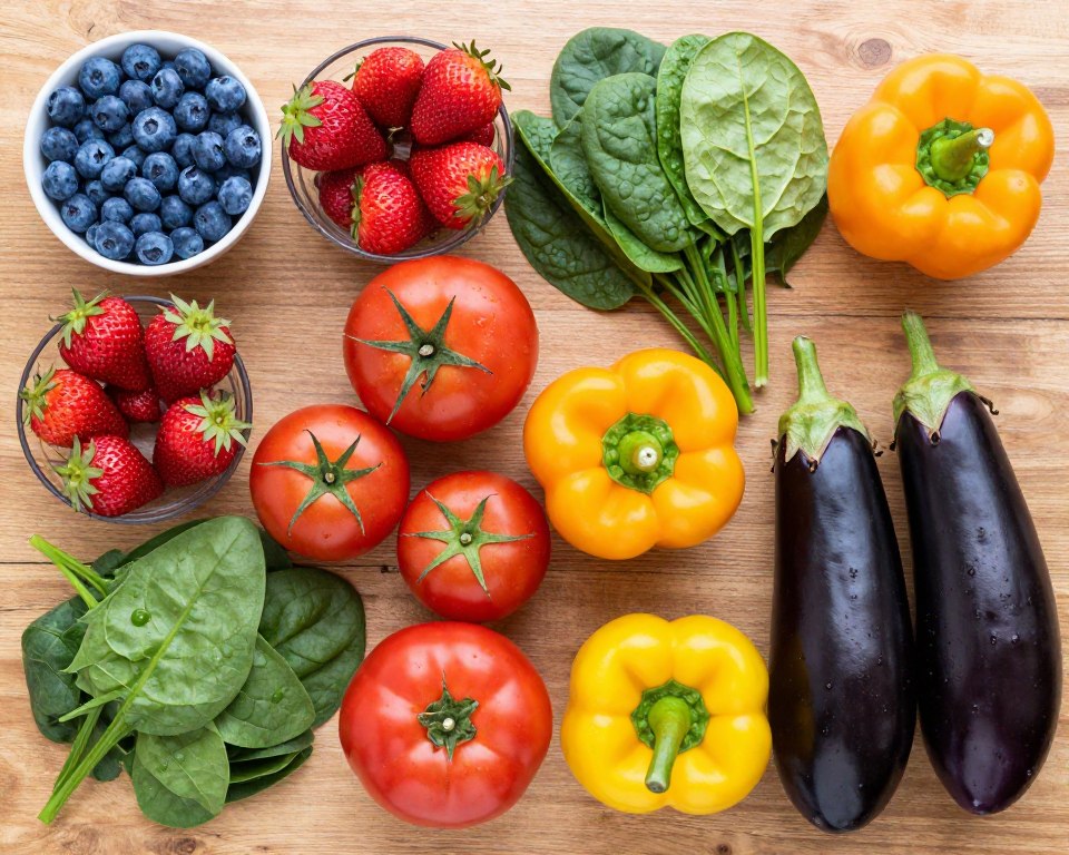 variety of colorful Mediterranean vegetables and berries