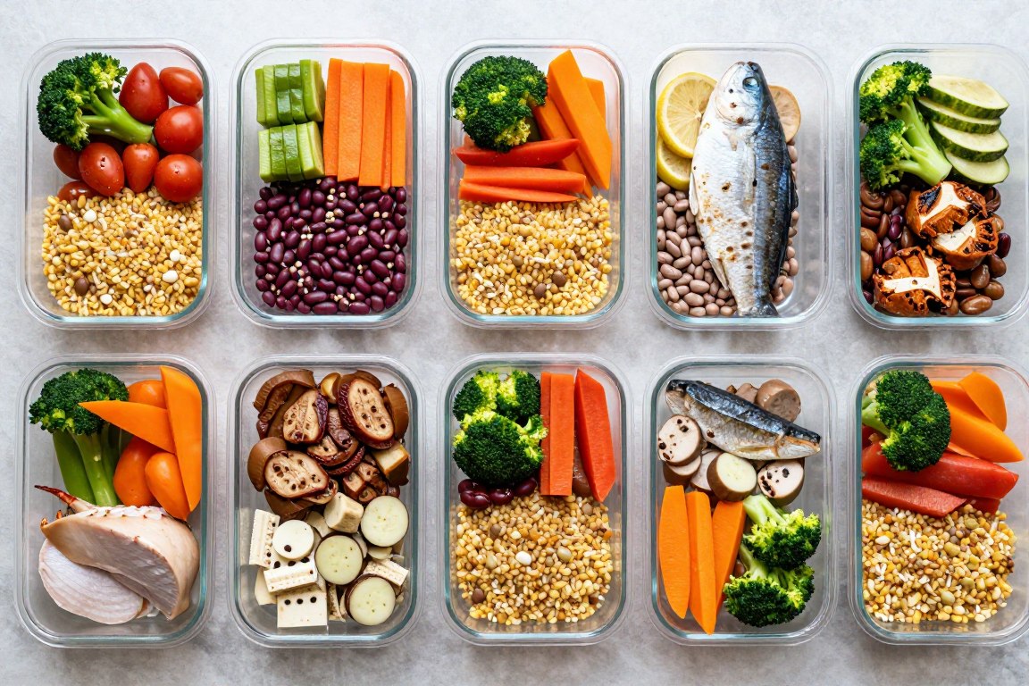 week of healthy Mediterranean meals laid out